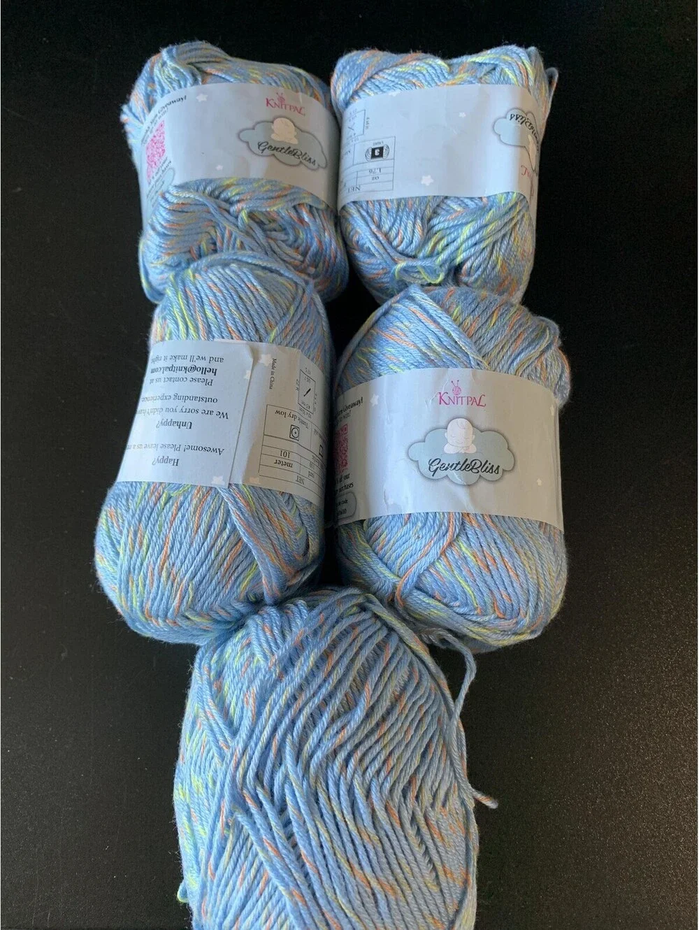 KnitPal GentleBliss Baby Yarn Lot 5 Skeins Blue Multi 110yd 3 Light DK Acrylic